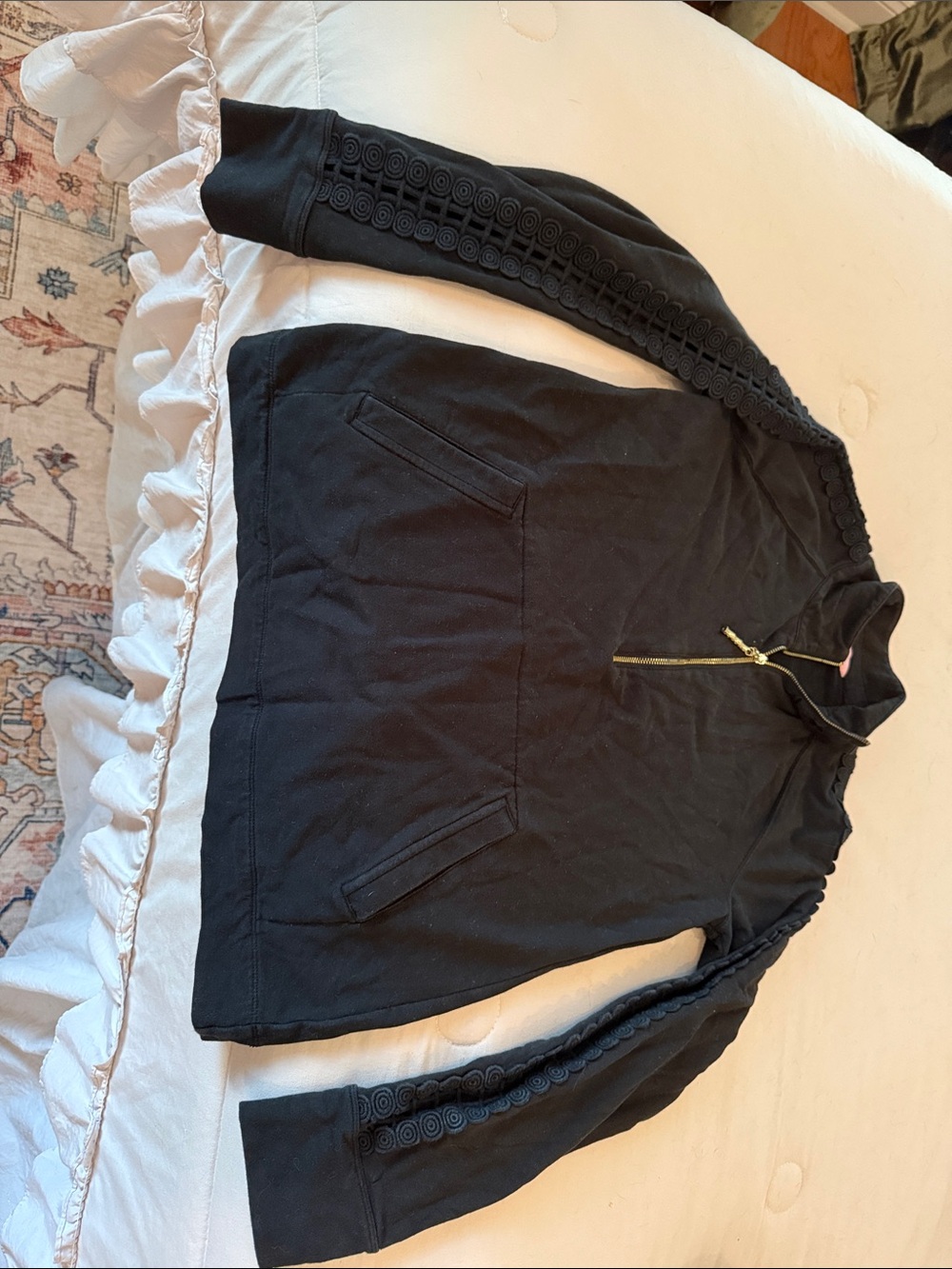 Lilly Pulitzer Black Half-Zip Pullover with Decorative Sleeve Trim